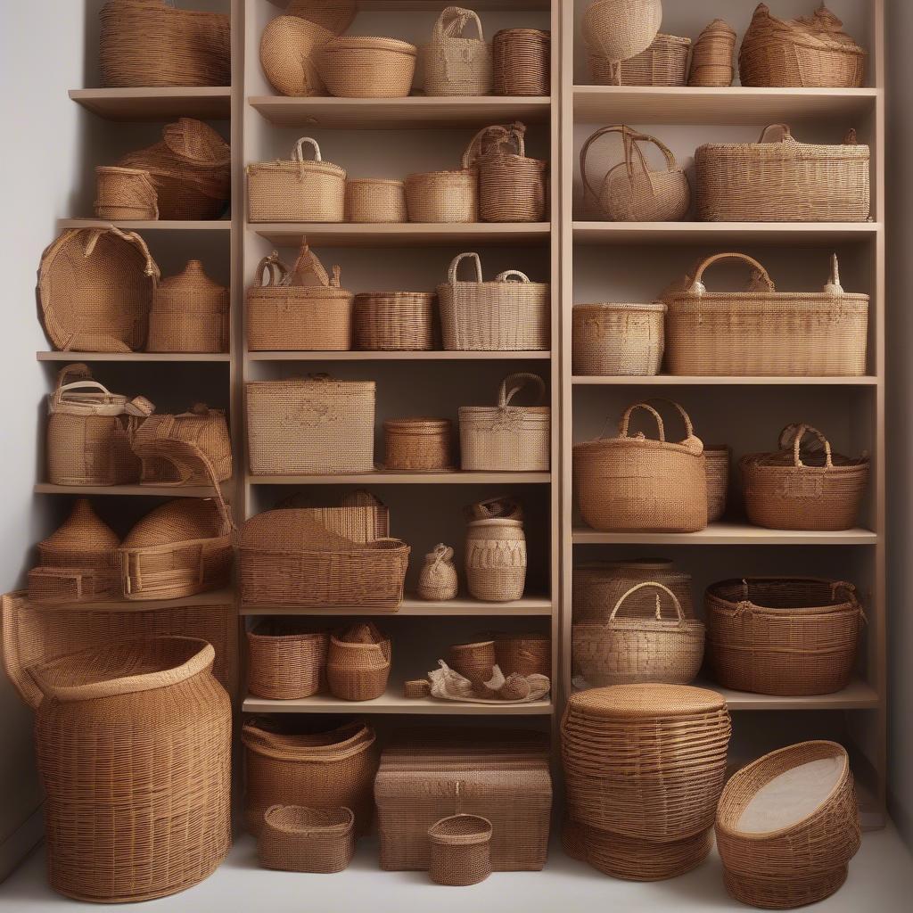 Display of beautifully crafted wicker baskets made in Somerset