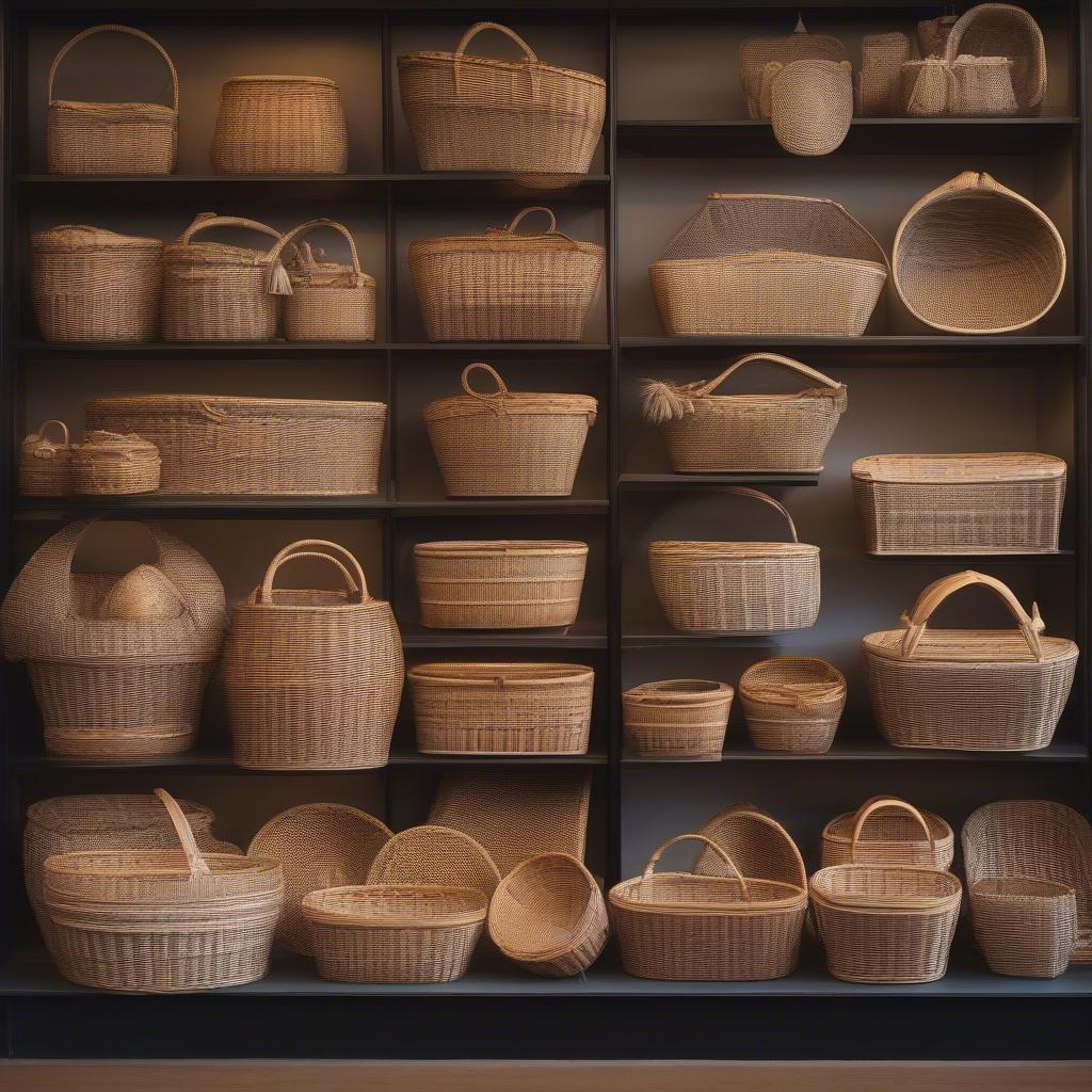 Display of finished wicker baskets in a Kilkenny shop window