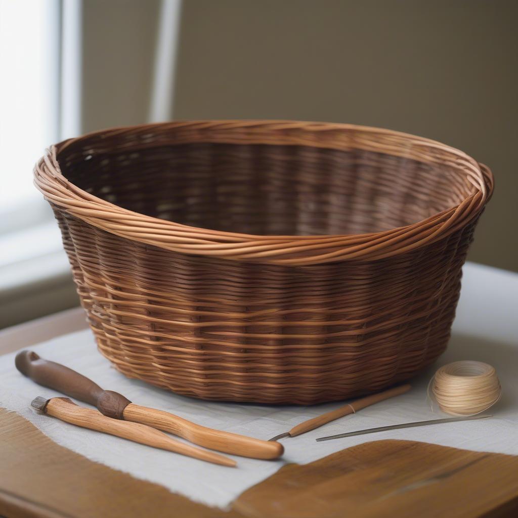 A finished willow basket made following a DVD tutorial