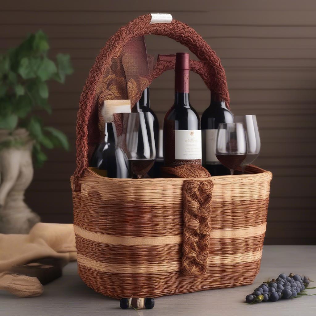 Finished Wine Basket with Handle and Embellishments