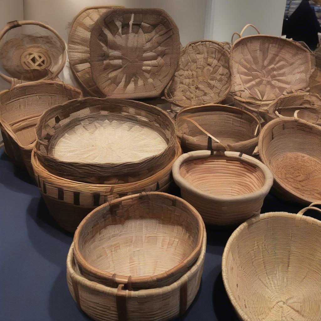 Display of completed woven baskets in Calgary