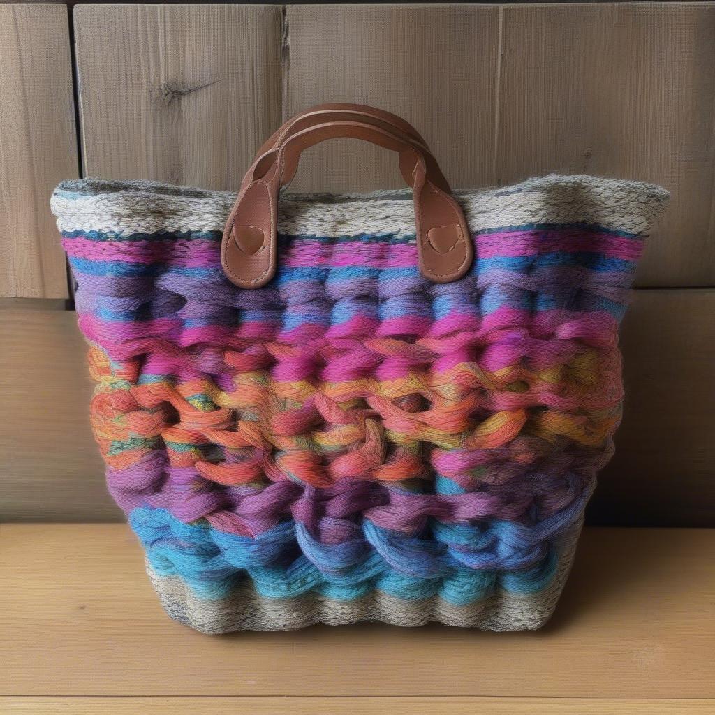 A completed woven bag made on a box loom