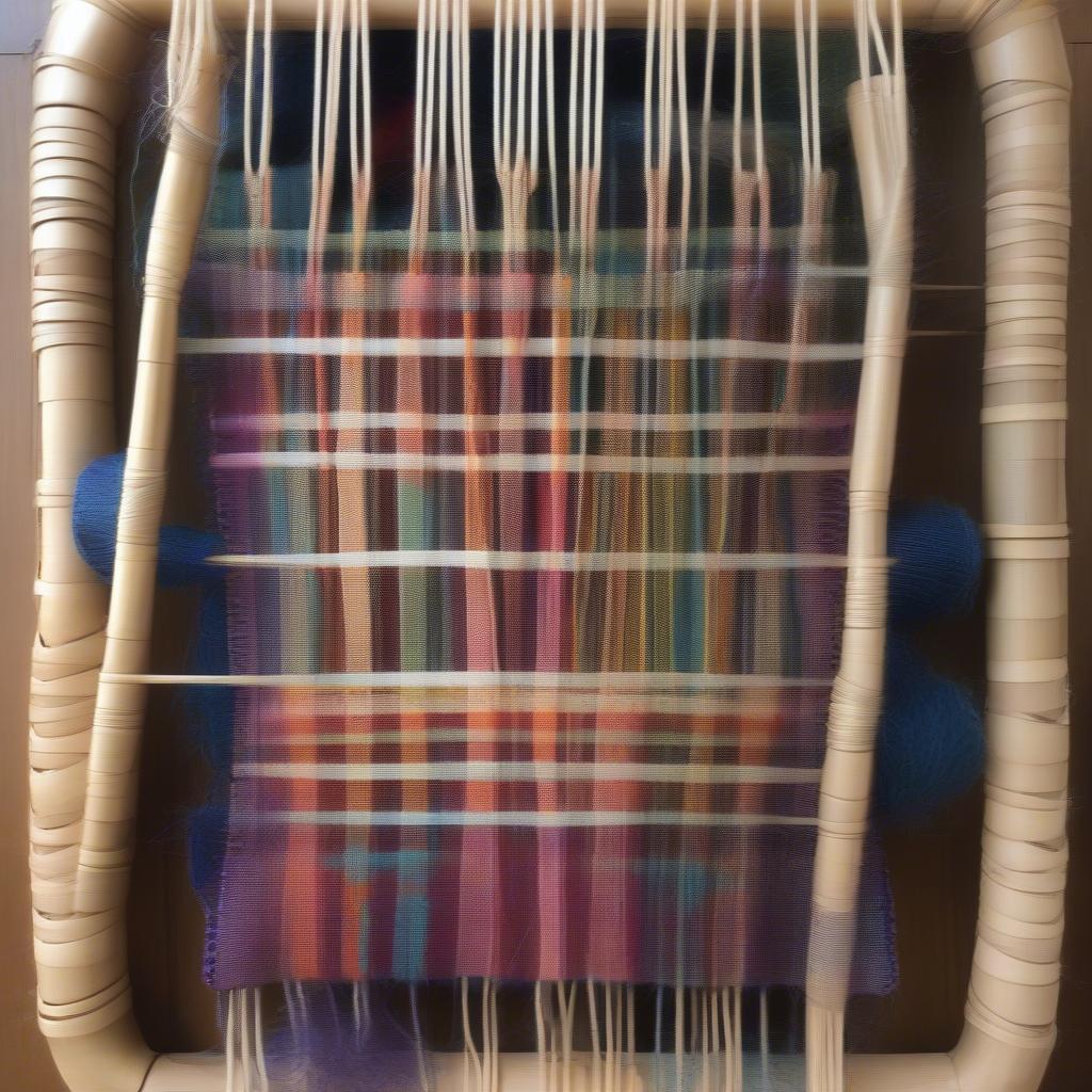 Finished woven project on a laundry basket loom