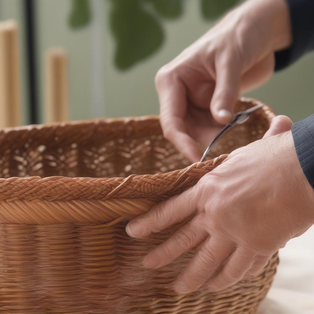 Finishing a wicker basket weave with a sealant