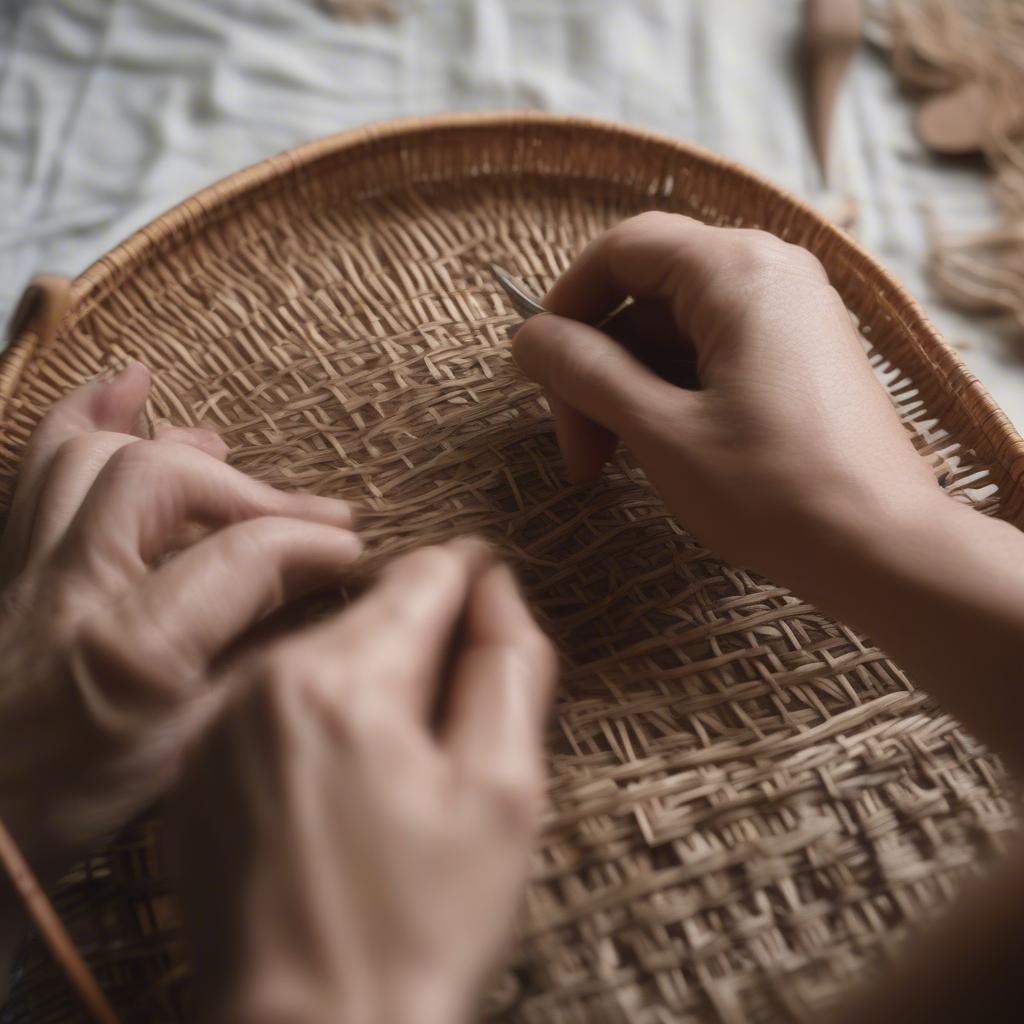 Finishing Touches on a Woven Basket