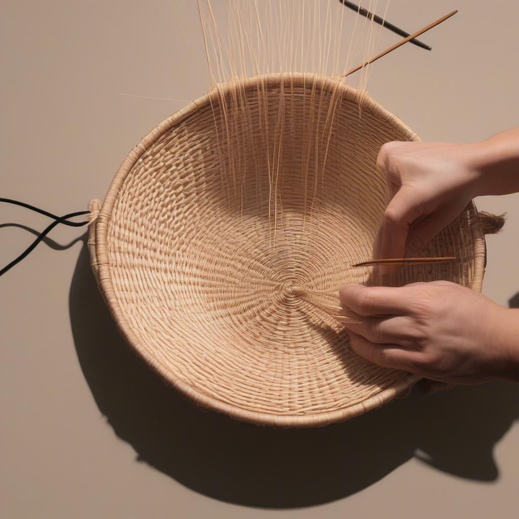 Finishing a basket rim using the binding technique