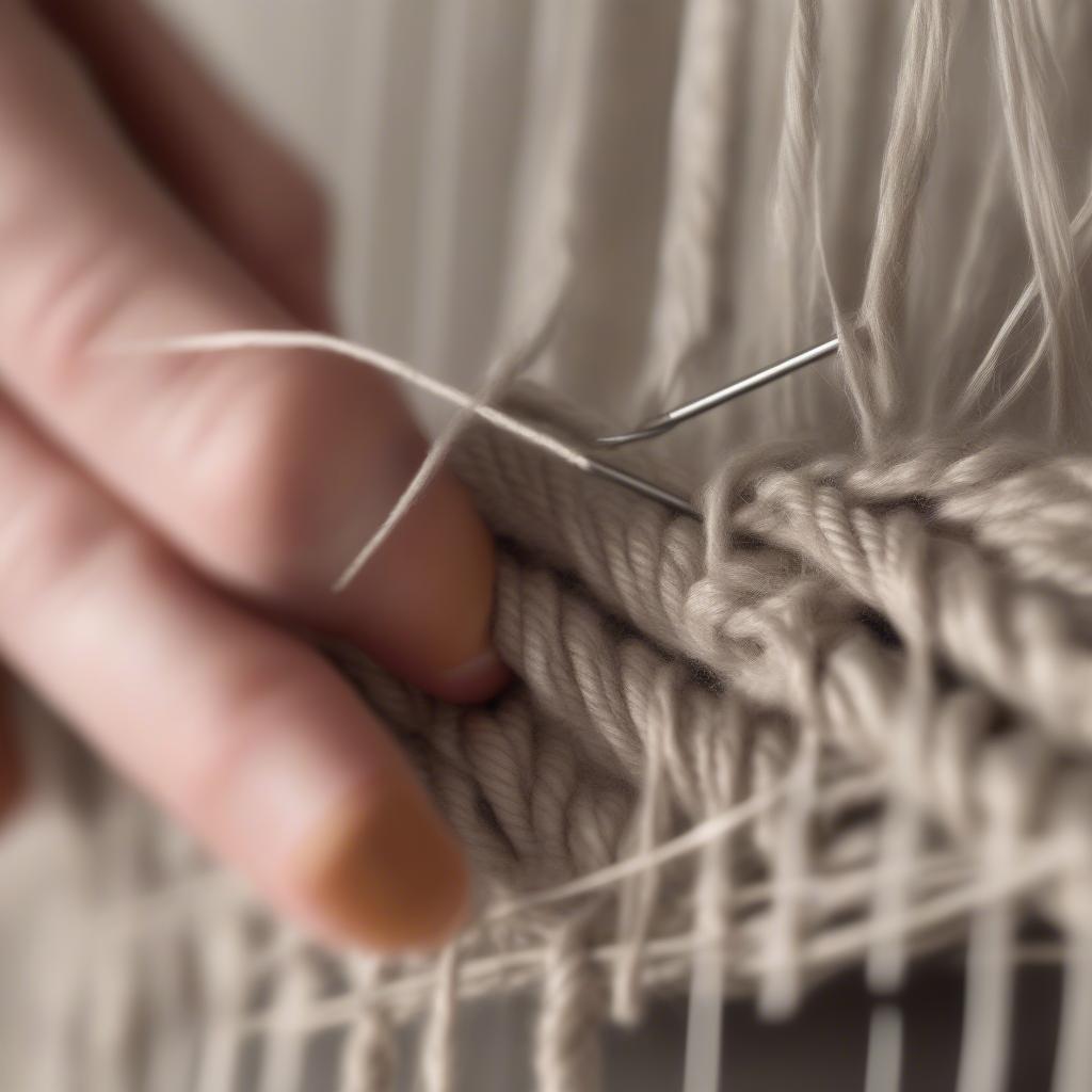 Weaving in loose ends on a loom woven hat