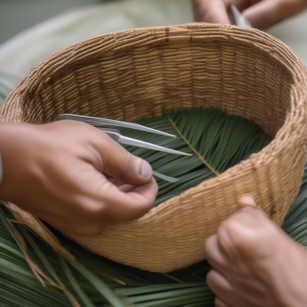 Finishing Touches on a Palm Basket