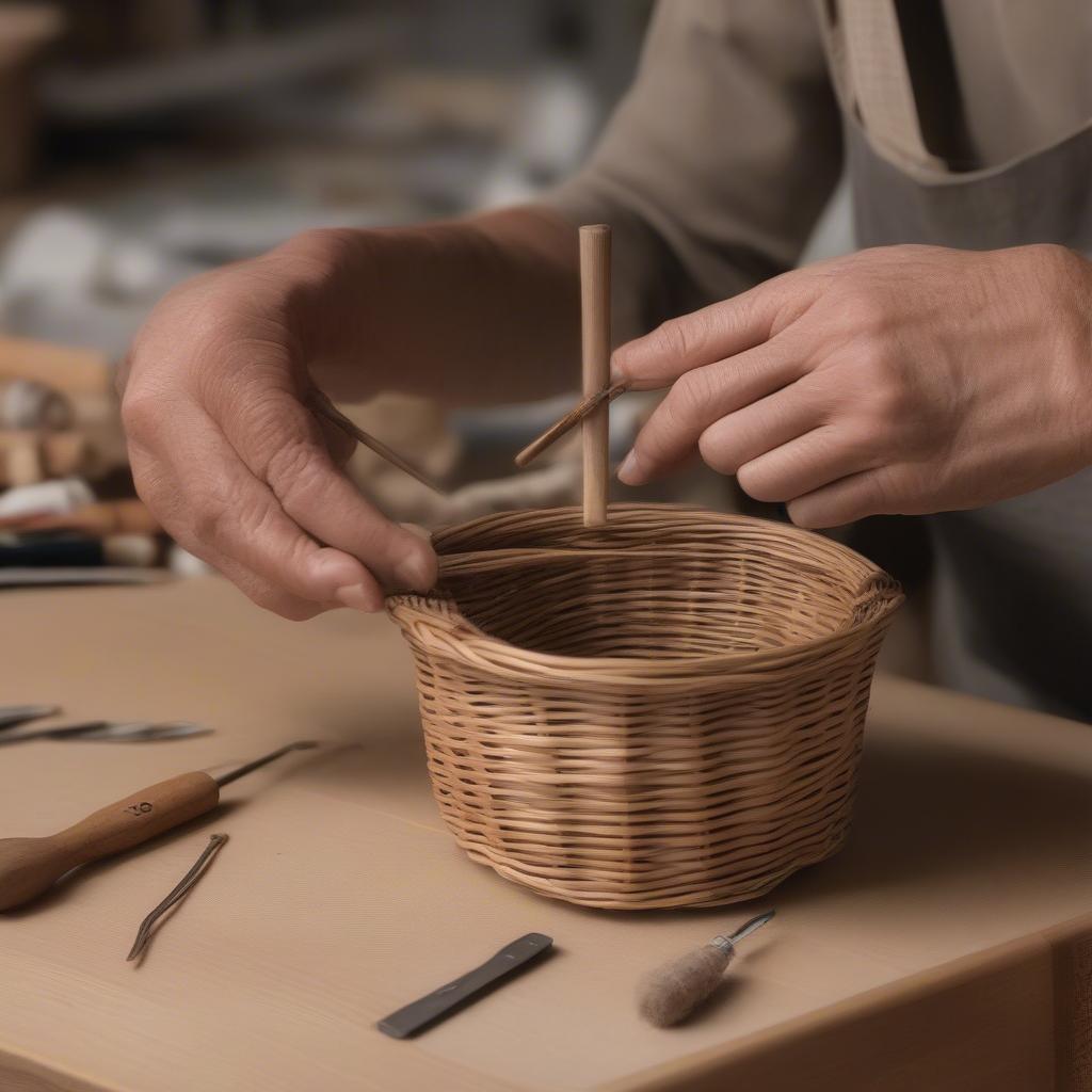 Adding Finishing Touches to a Wicker Basket