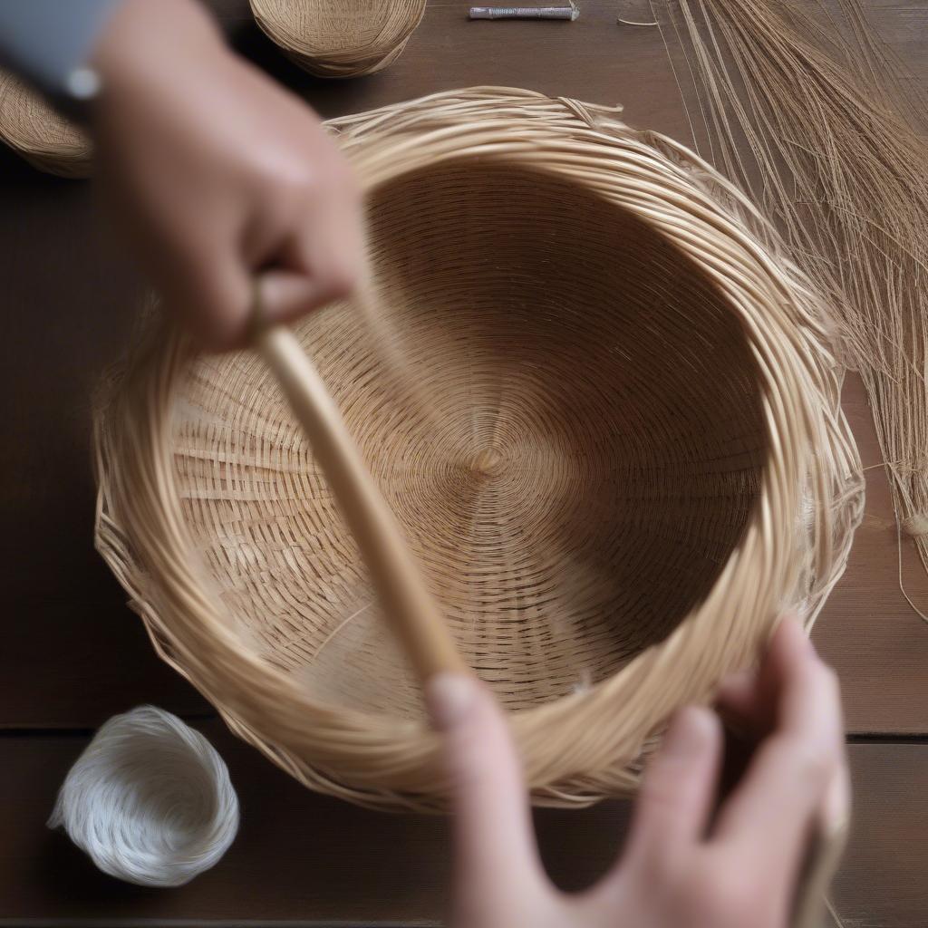 Adding Finishing Touches to a Woven Plant Basket