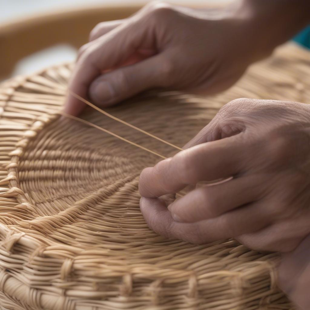 Finishing a woven round basket