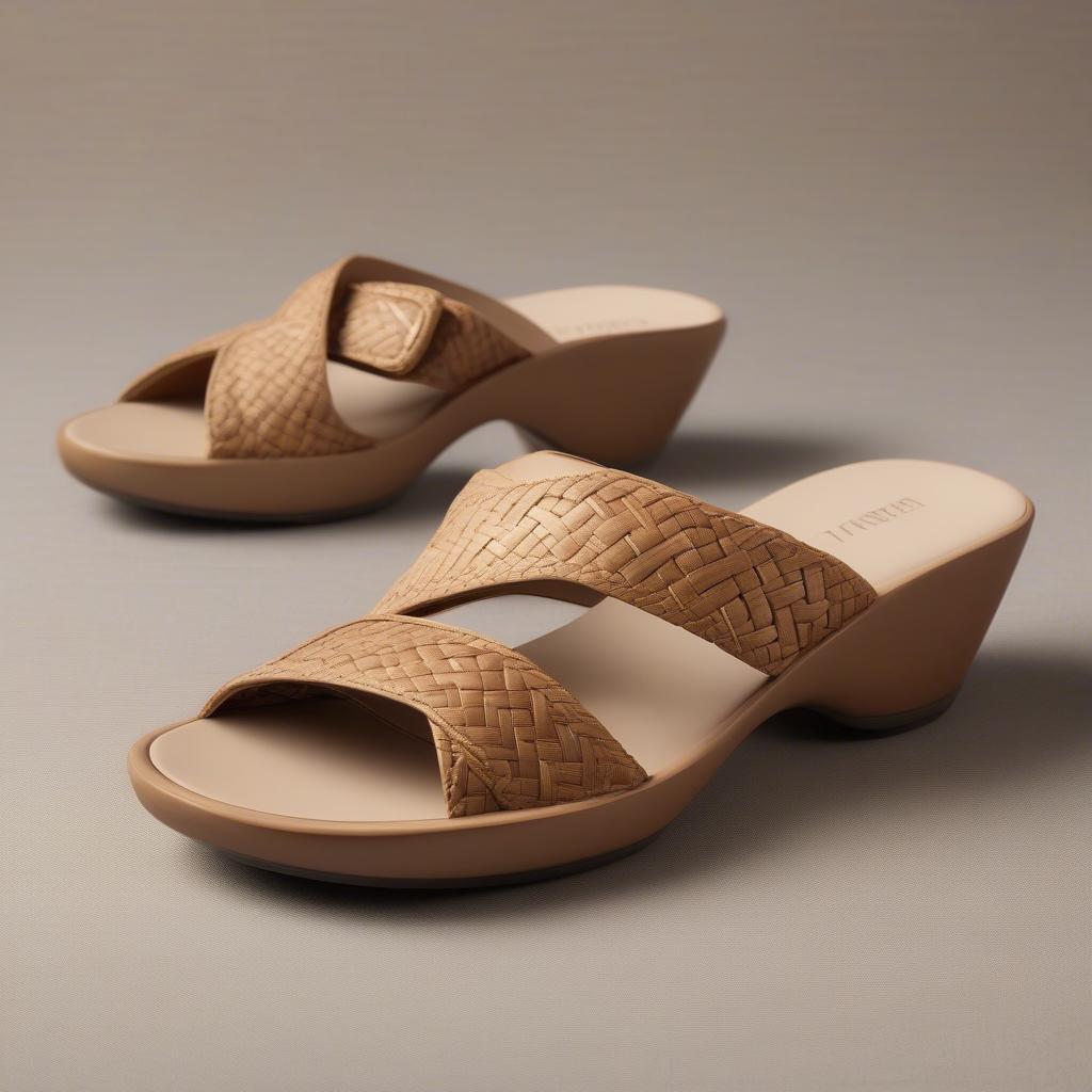 Close-up view of FitFlop Imogen Basket Weave Slides showcasing the woven texture and ergonomic design.