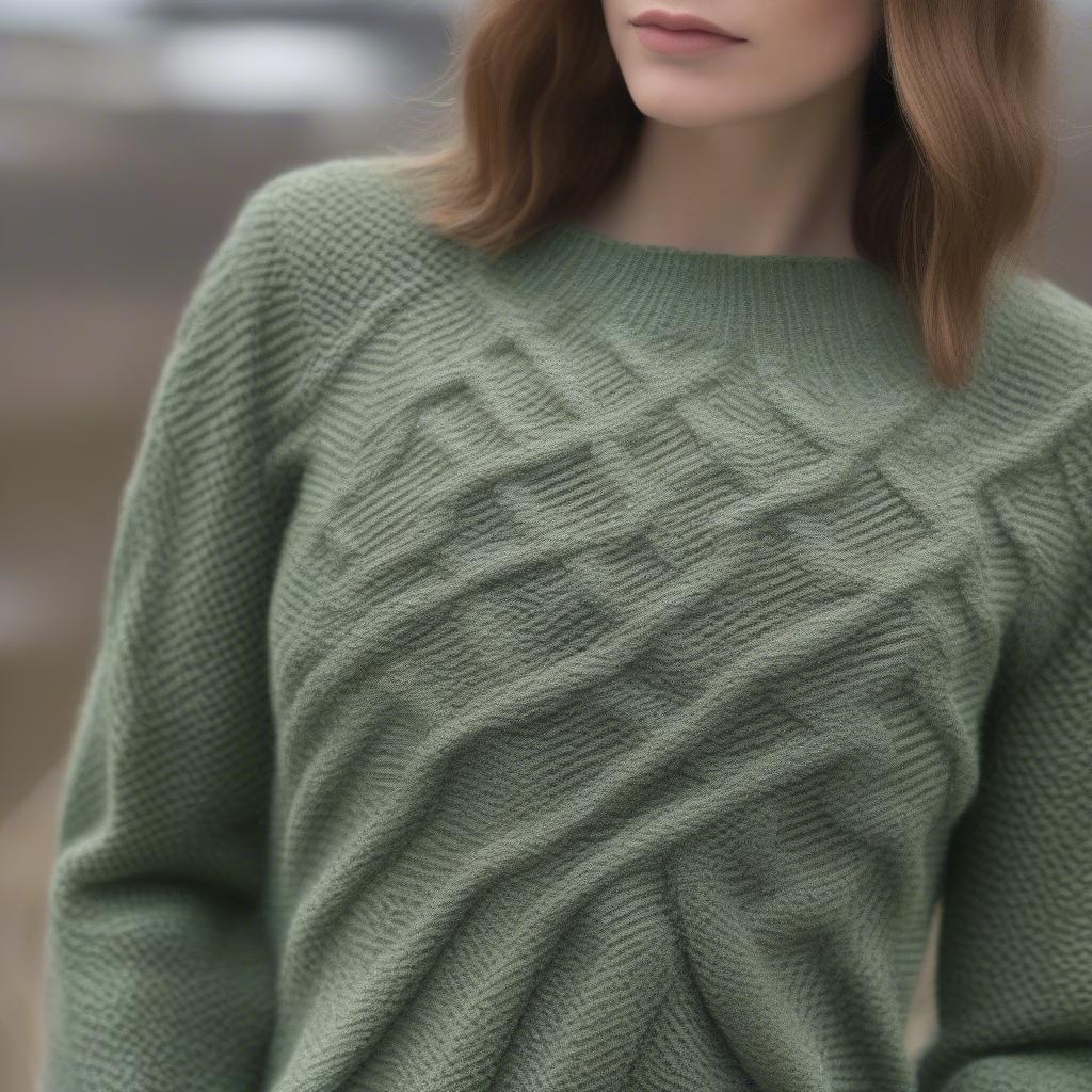 Close-up view of the flara basket weave pattern on a men's pullover.