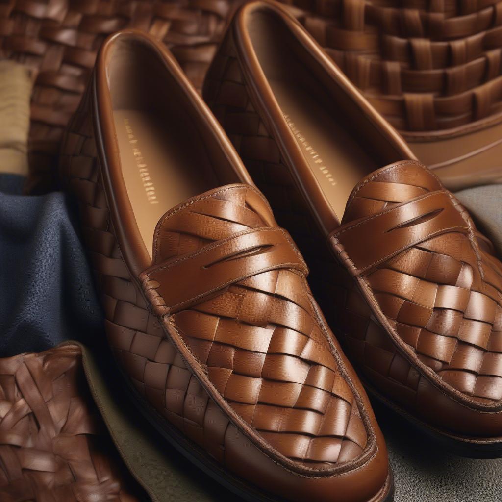 Close-up of Florsheim Men's Loafers with Basket Weave Toe Design