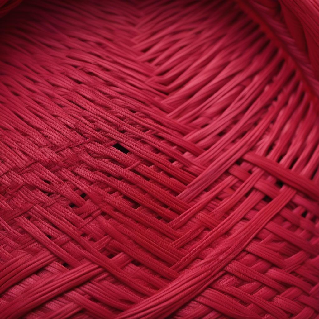 Close-up view of a red weave basket, highlighting the intricate weaving patterns and rich color.