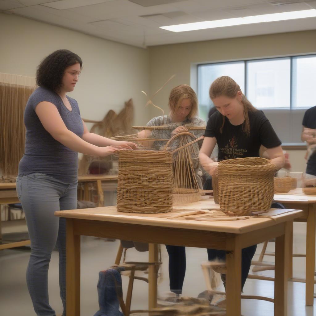 Students Learning Basket Weaving Techniques at Frostburg State University