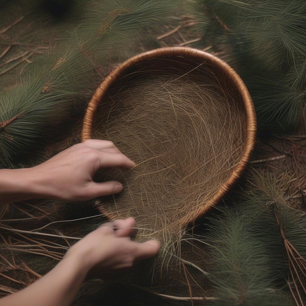 Gathering Pine Needles for Basket Weaving