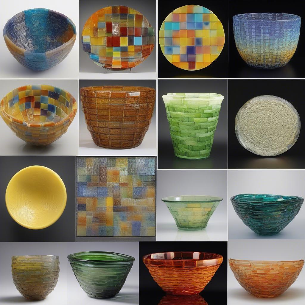 Examples of finished glass fusing basket weave products