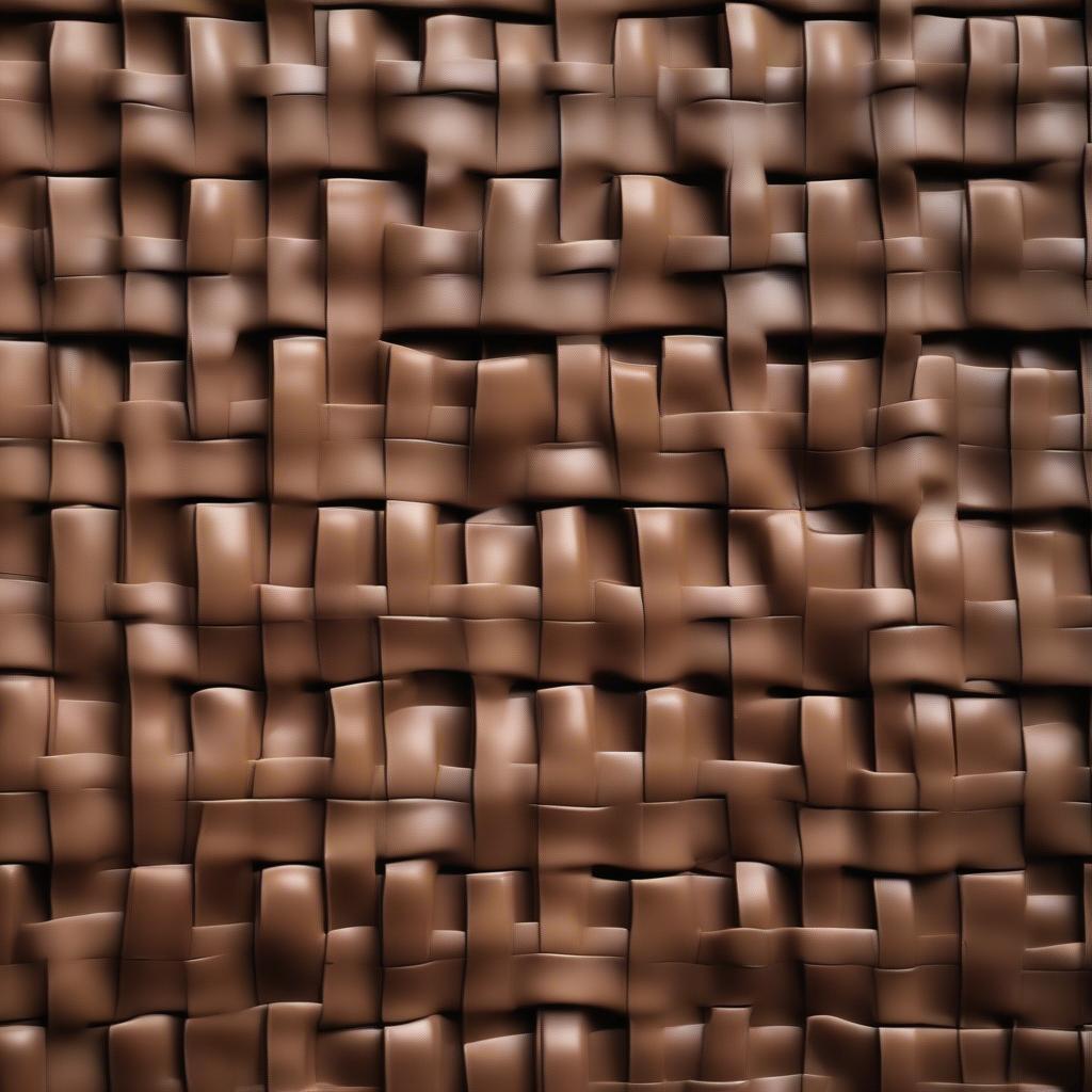 Closeup of a glazed clay baker with intricate basket weave design