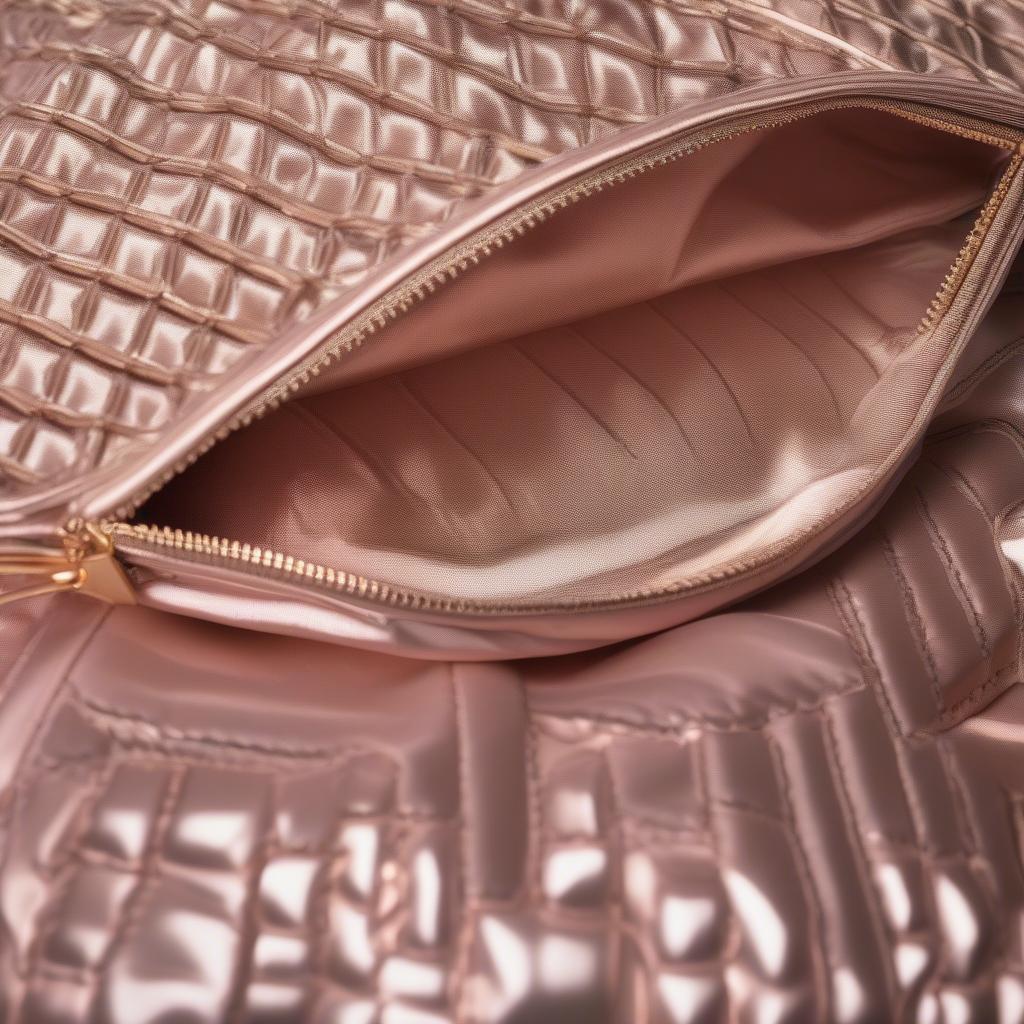 Close-up of a Glitzy Glam Waffle Weave Makeup Bag showcasing its texture and shimmer.