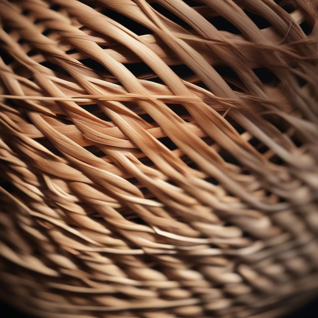 Close-up of a basket highlighting a "god mistake" where a reed splits creating a unique design feature