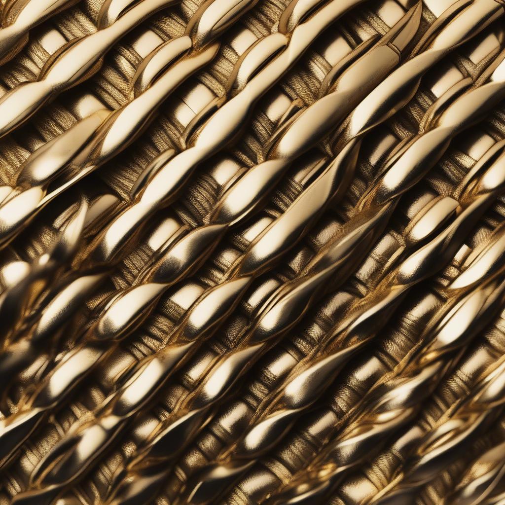 Close-up of a gold basket weave bracelet showcasing the intricate detail and craftsmanship