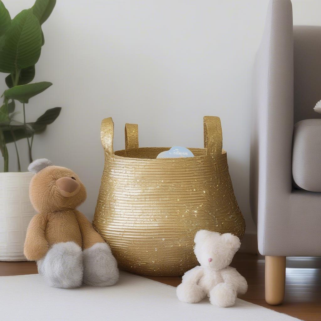 Gold Glitter Basket for Nursery Storage