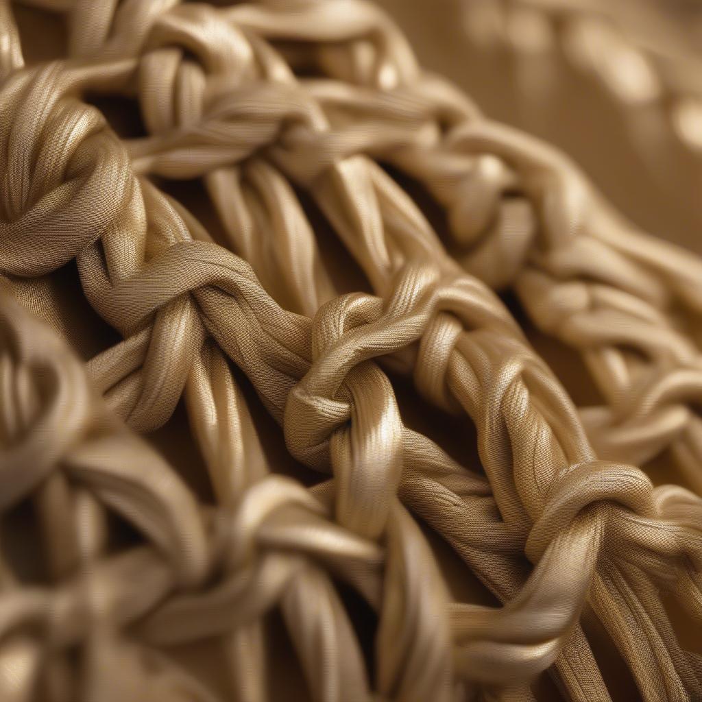 Close-up of a Gold Weave Knot Bag, showcasing the intricate knotting detail and golden hue.