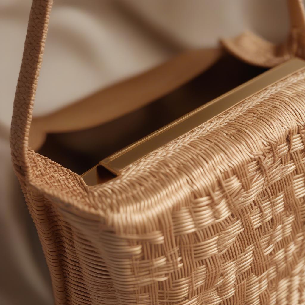 Gold Woven Shoulder Bag Made of Rattan