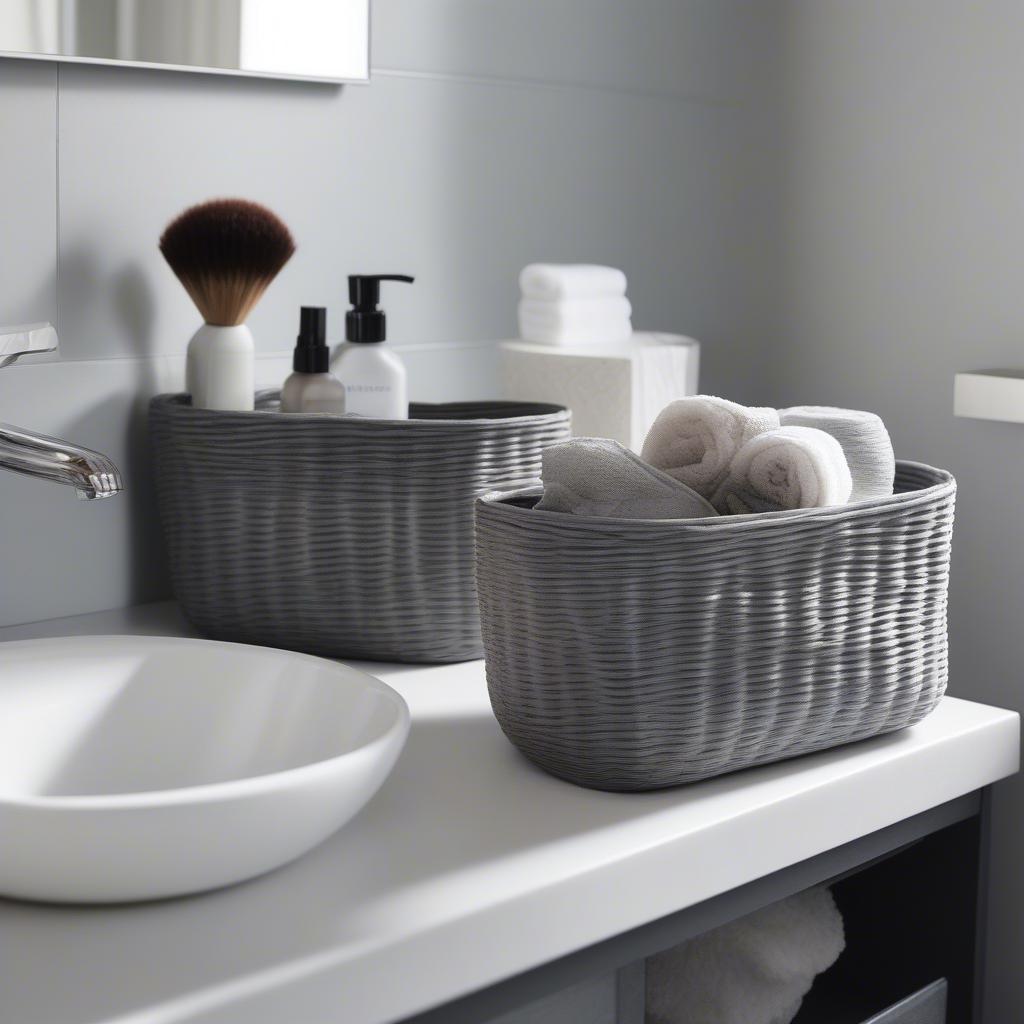 Gray Weave Baskets for Bathroom Organization