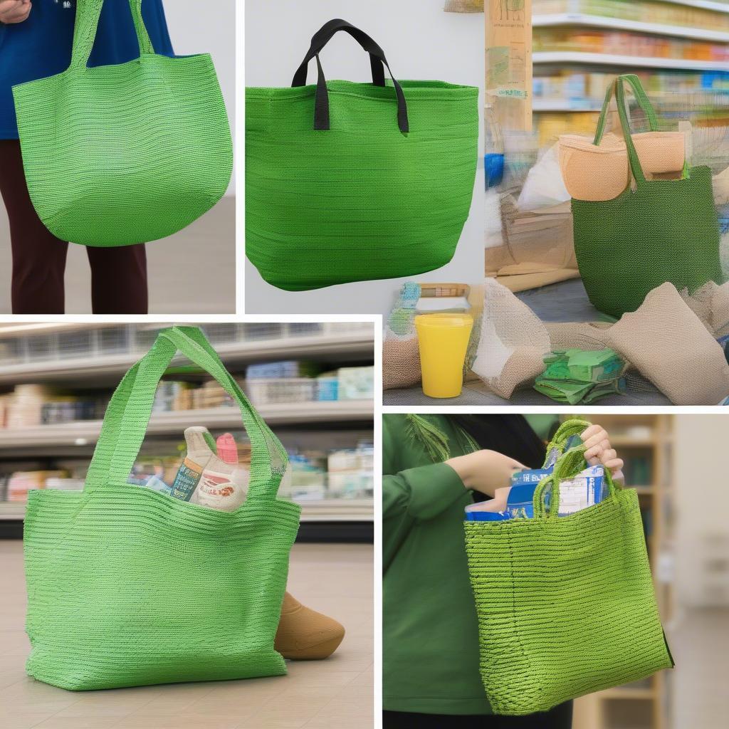 Green PP Woven Bags in Various Settings