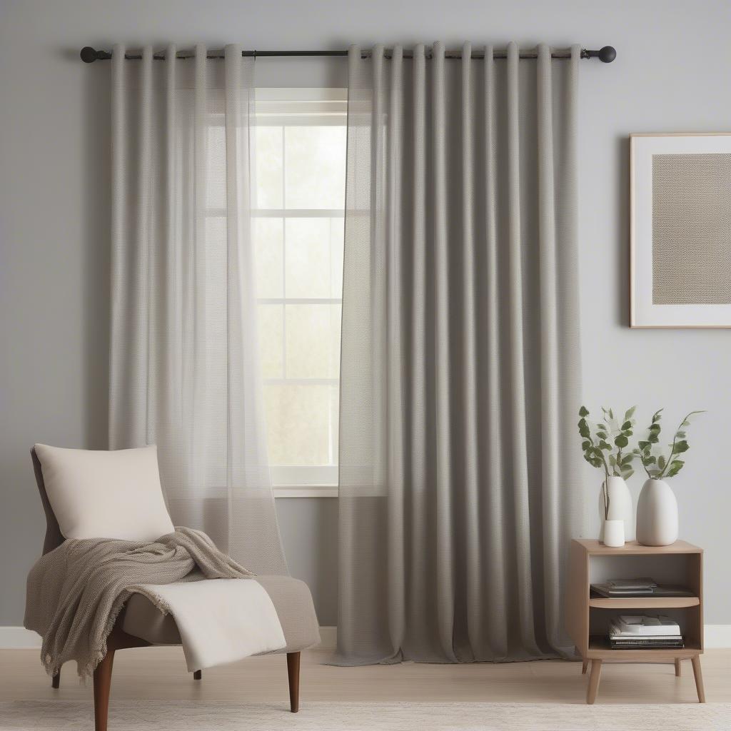 Grey Basket Weave Curtain 108 in a Living Room