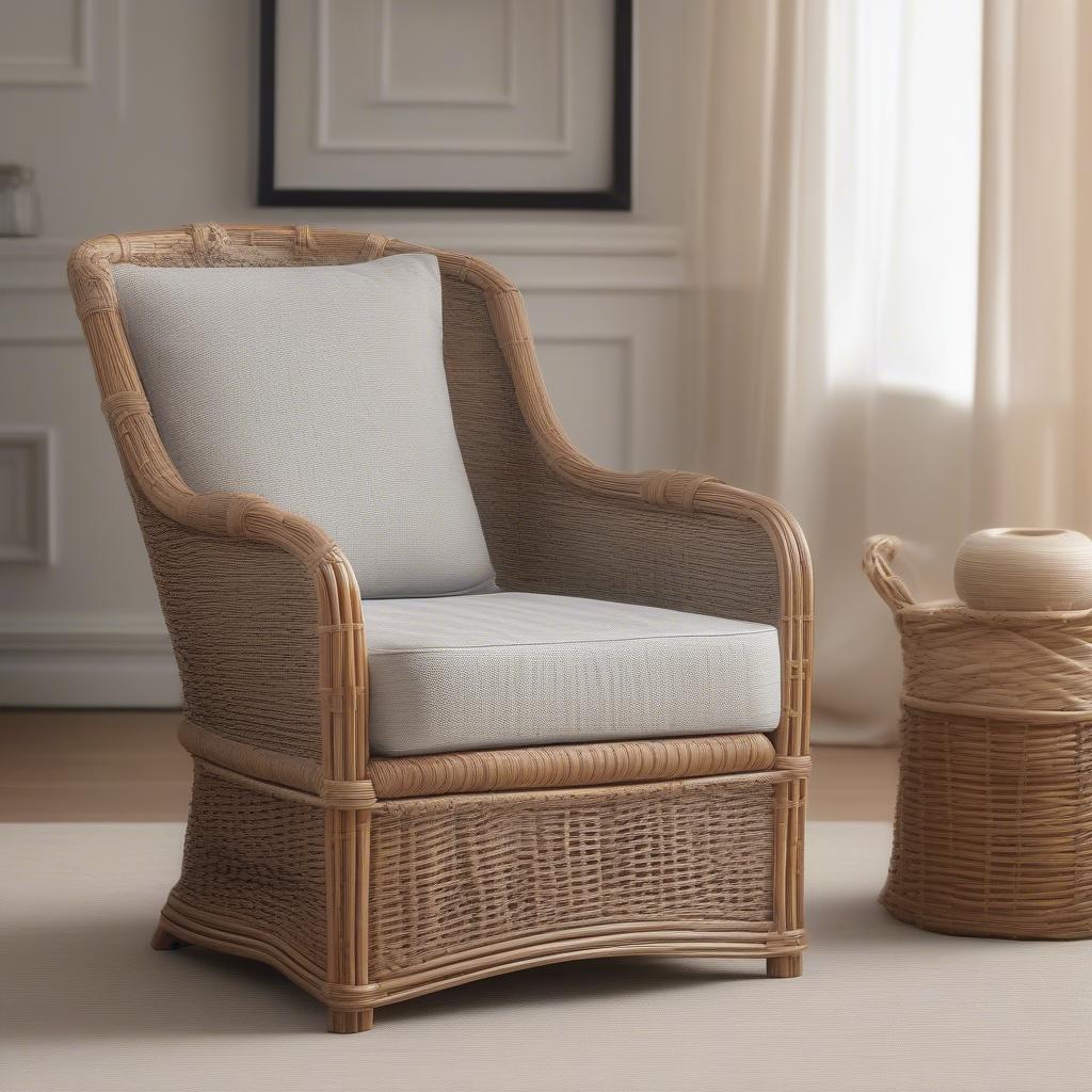 Grey Dog Bone Basket Weave Rattan Chair in a Living Room Setting