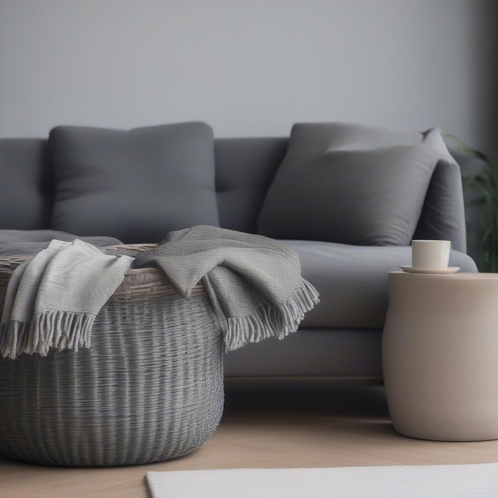 Grey Weave Basket in a Modern Living Room Setting