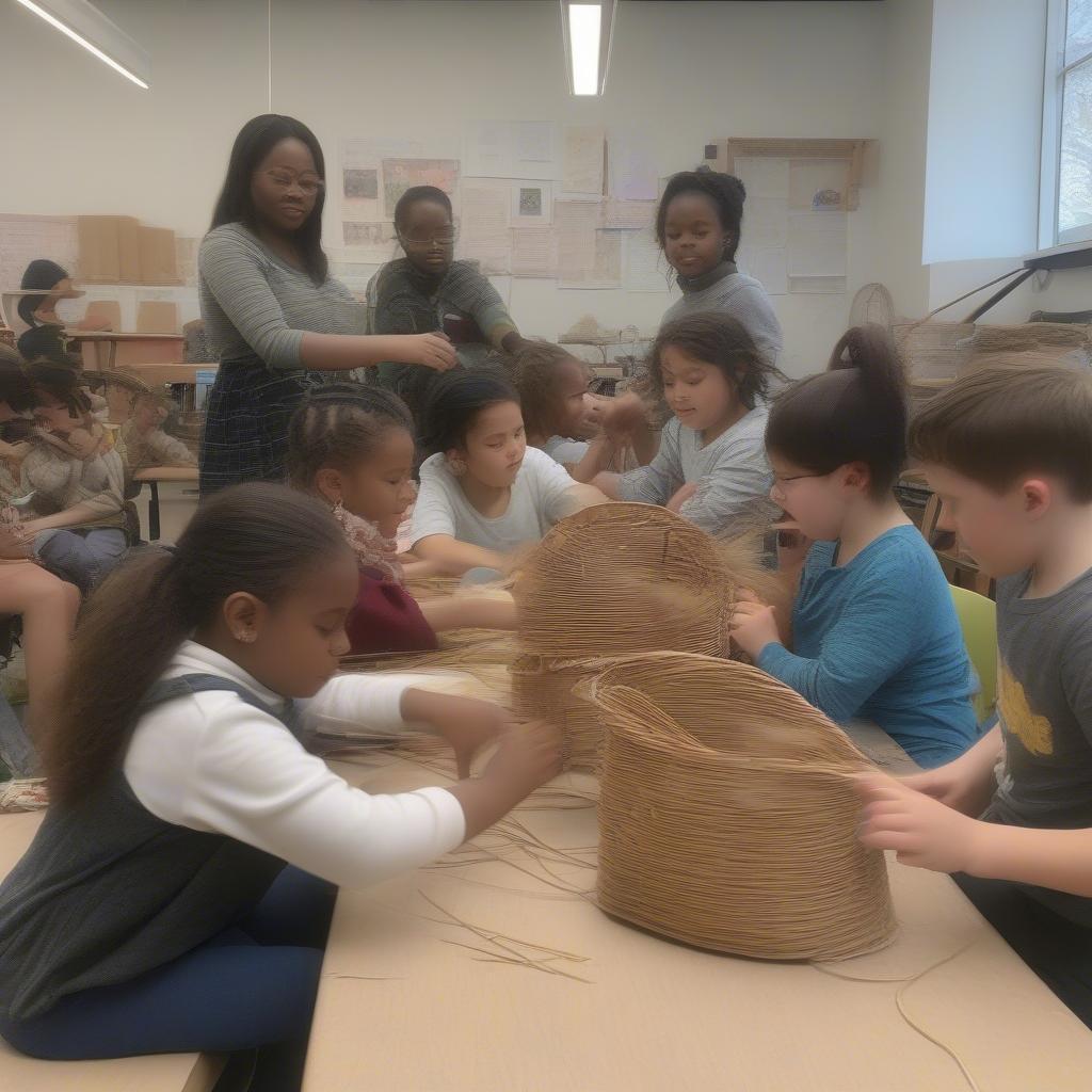 Group of Children Basket Weaving