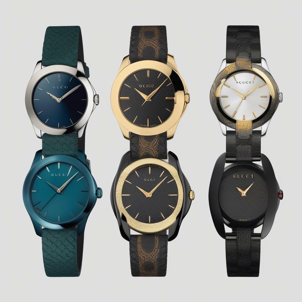 A collection of Gucci Basket Weave Band Watches