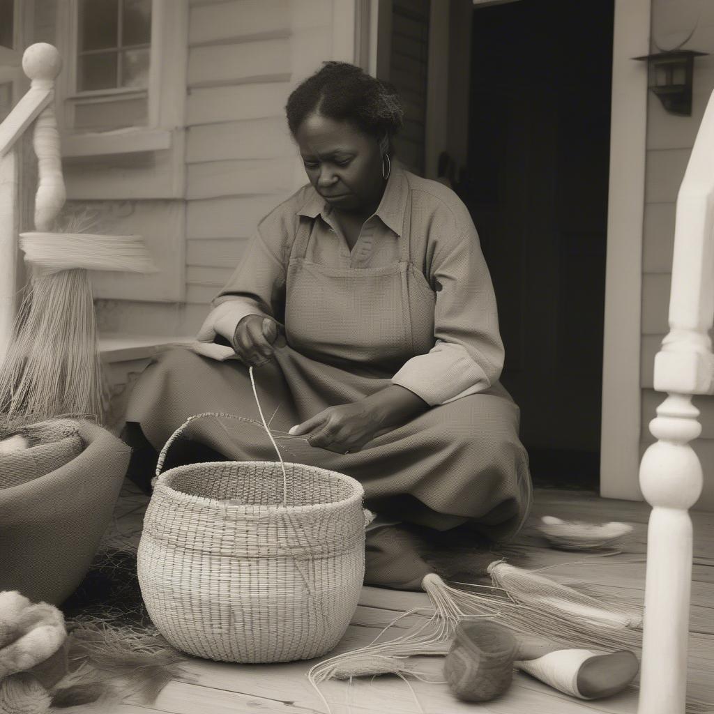 Gullah Artist Weaving a Basket and Sharing Stories