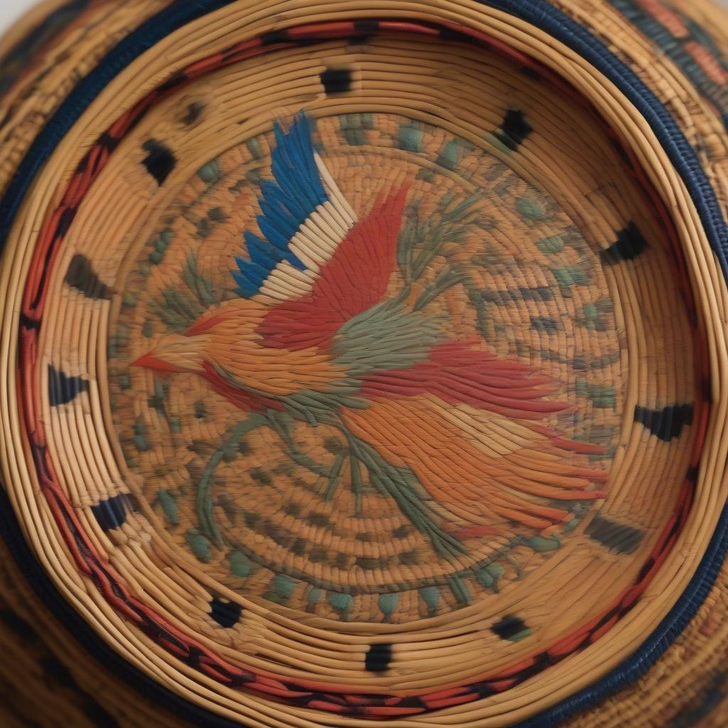 Close Up of Symbolic Designs Painted on a Gullah Sweetgrass Basket