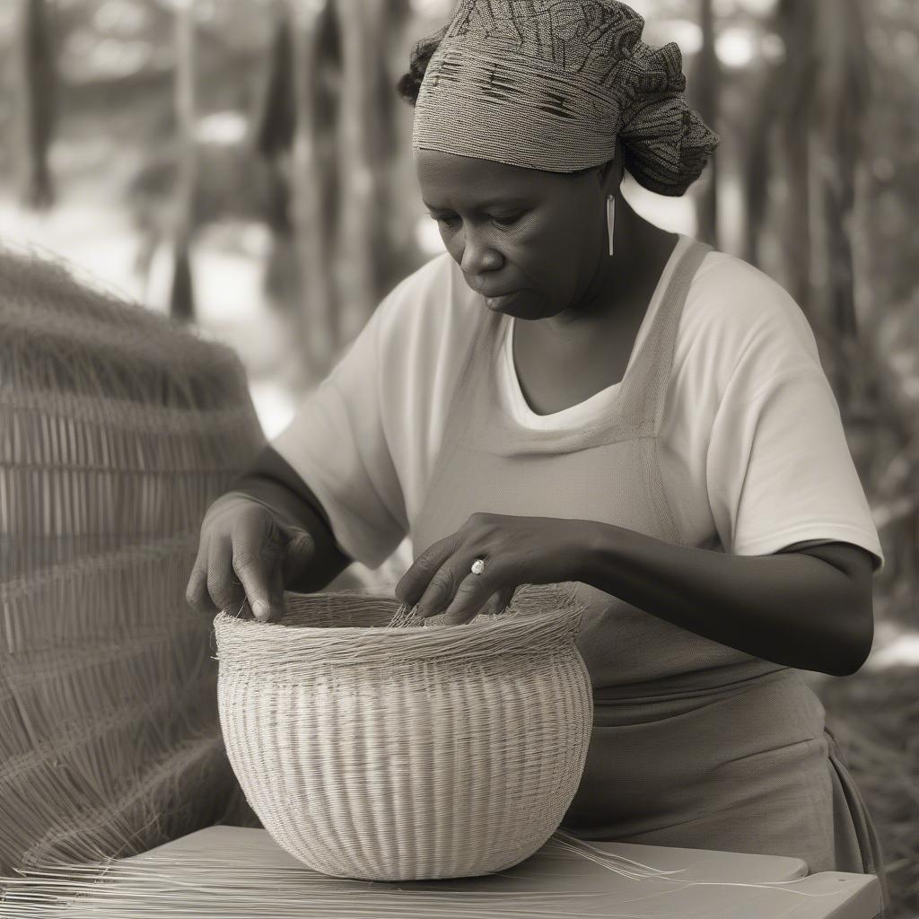 A Gullah Geechee Basket Weaver at Work