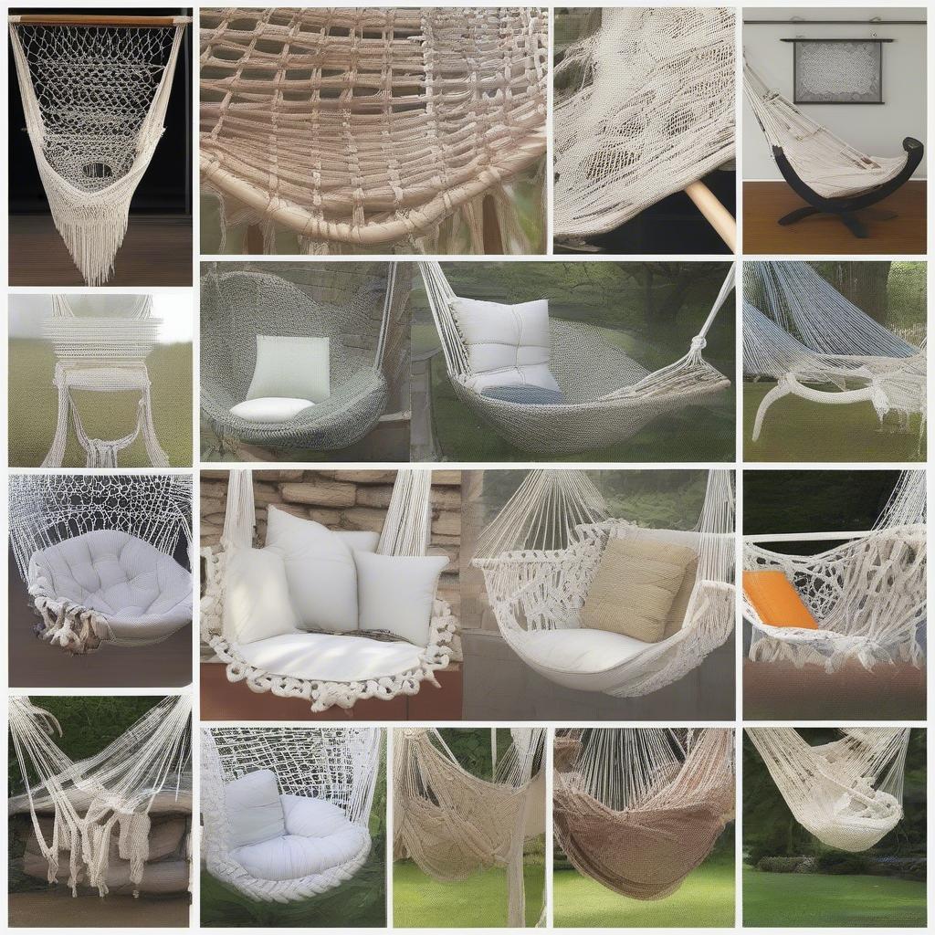 Different hammock chair weaving patterns, showcasing variations in knotting and design.