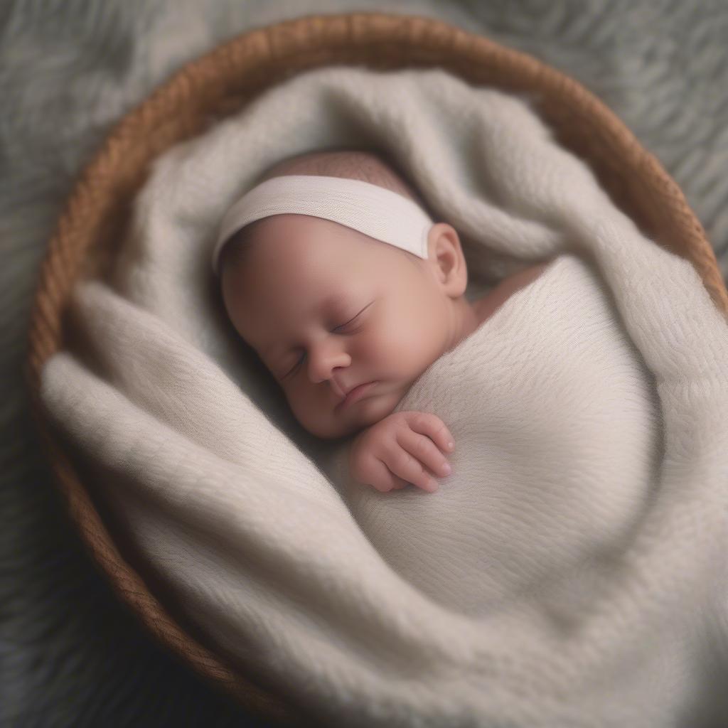 A preemie baby wrapped in a basket weave blanket, highlighting the comfort and warmth it provides.