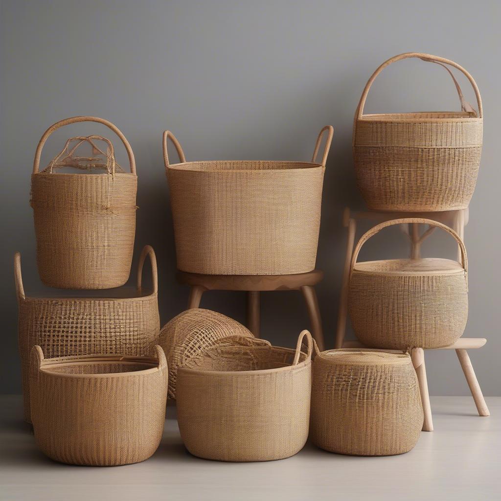 Handcrafted Rattan Baskets in Different Styles and Sizes