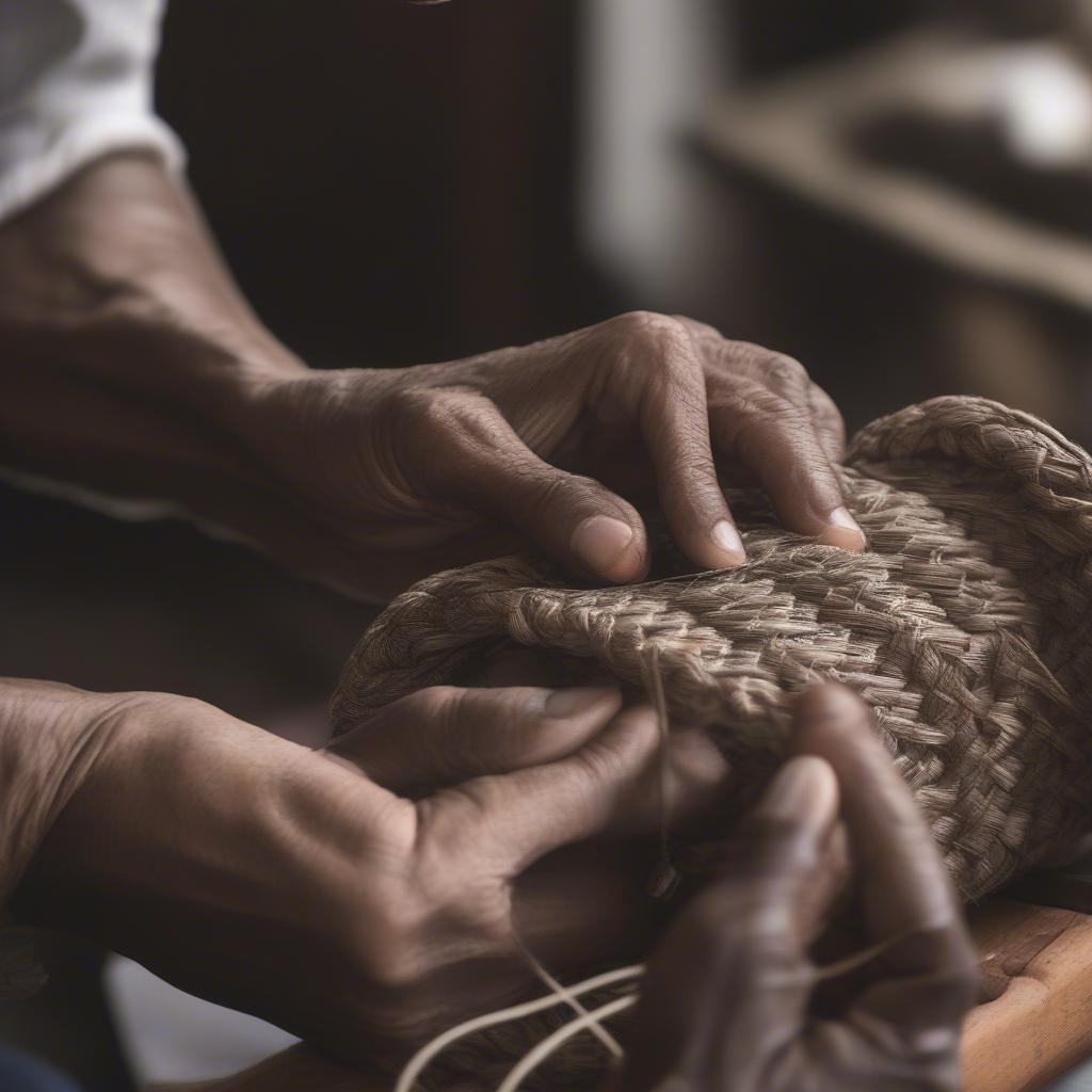 Artisan Creating a Small Woven Bag