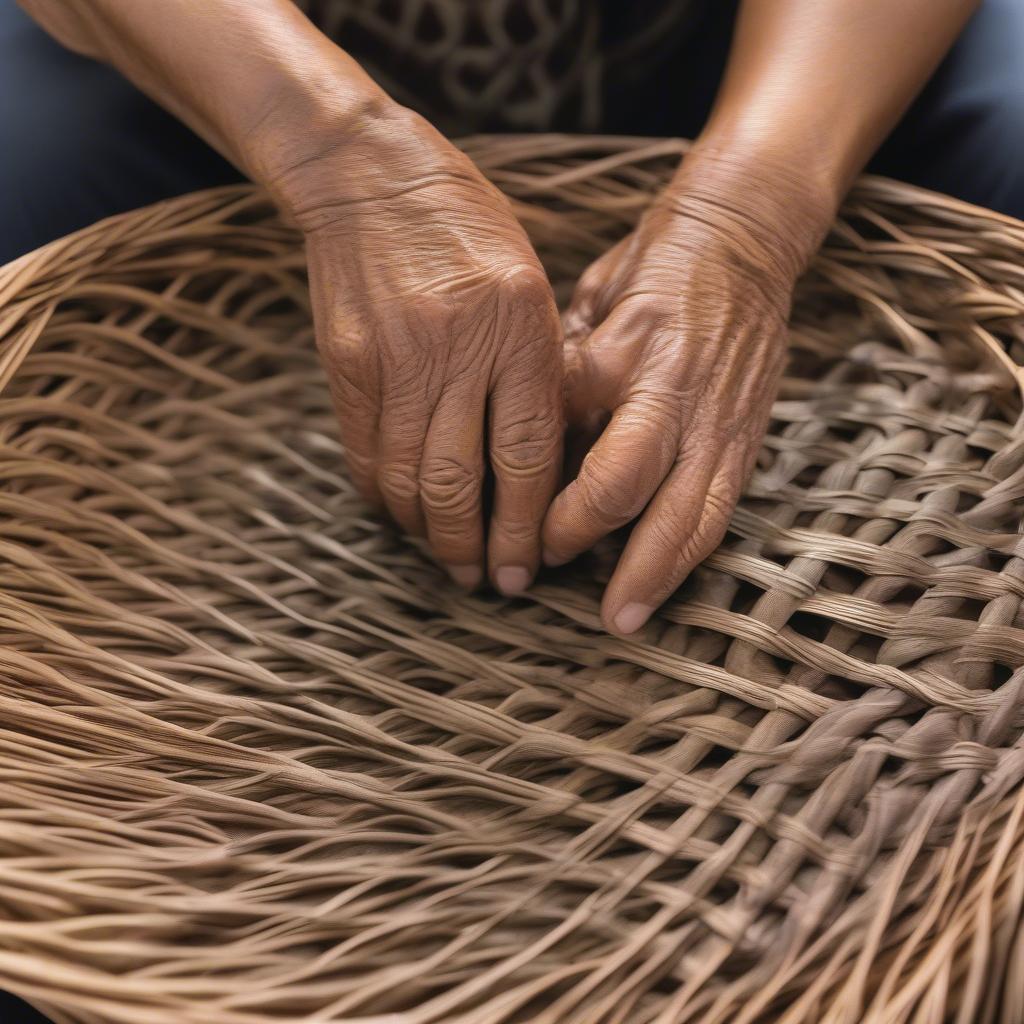 Hands Weaving a Lauhala Basket