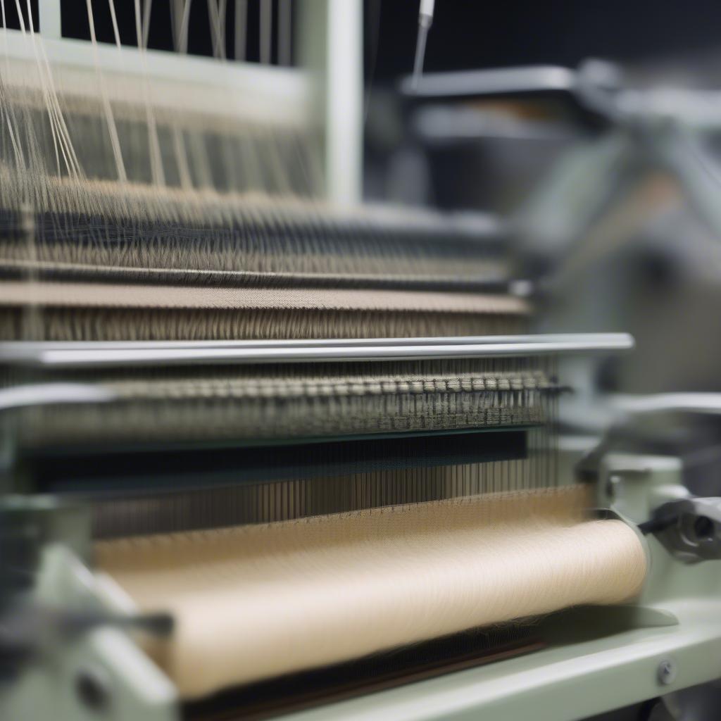 Close-up view of a modern hat weaving machine in operation, showcasing its intricate mechanisms and precision.