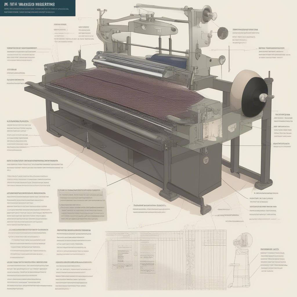 Detailed view of the key components of a hat weaving machine, including needles, yarn carriers, and control panel.