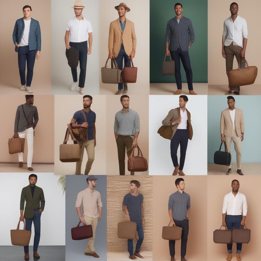 Men Wearing Havana Woven Crossbody Bags