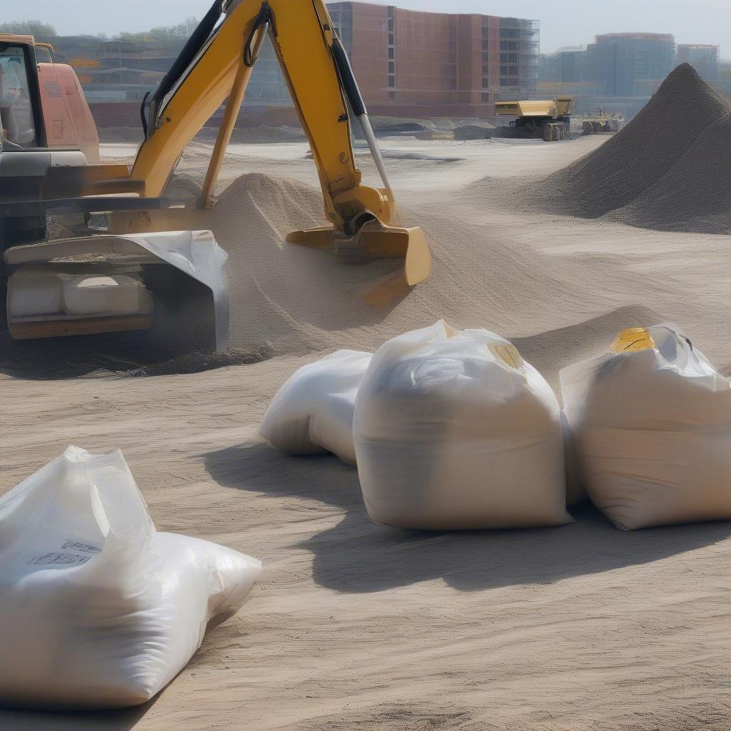 HDPE woven bags used at a construction site