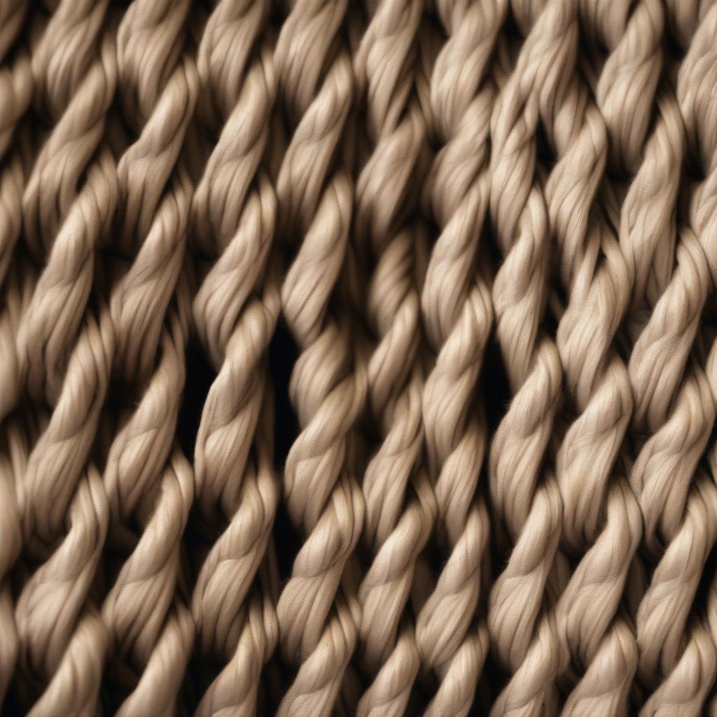 Close-up view of a hemp basket weave, showcasing the intricate detail and texture of the natural fibers.