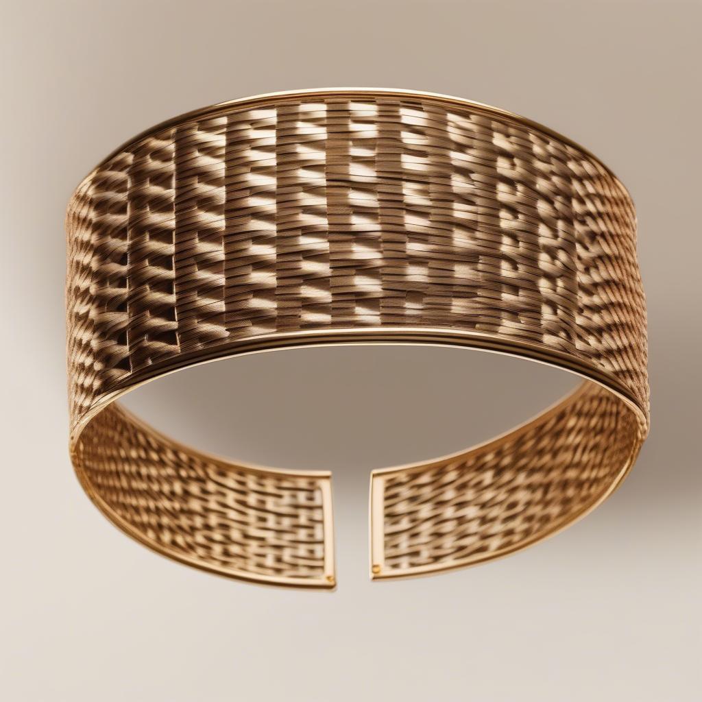 Close-up view of the Hermes basket weave cuff showcasing the intricate details of the woven design.